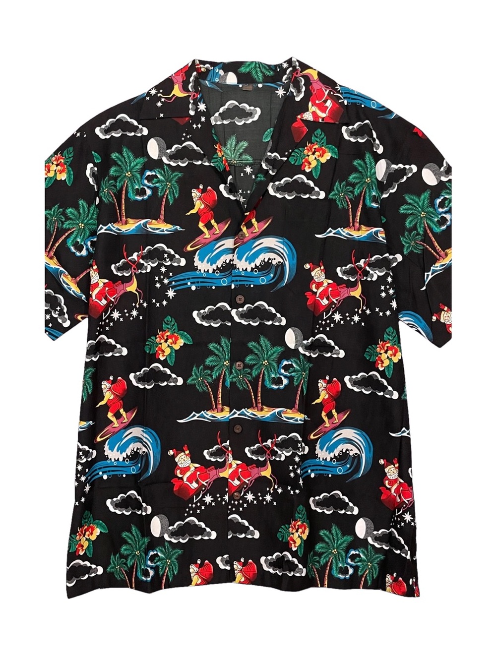 Black Hawaiian Christmas Santa Surf Shirt 2XL